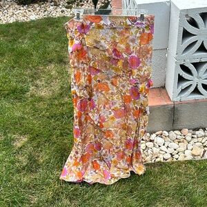 Floral boho bathing suit coverup sheer skirt M